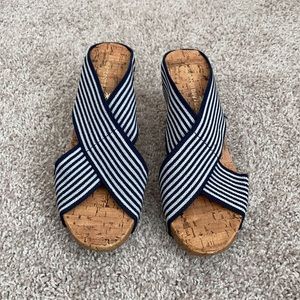 4 inches white and blue stripes elastic platform in 7.5